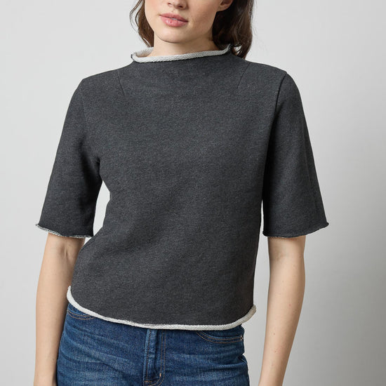 Roll Neck Short Sleeve Sweatshirt in color Graphite Heather Image A1