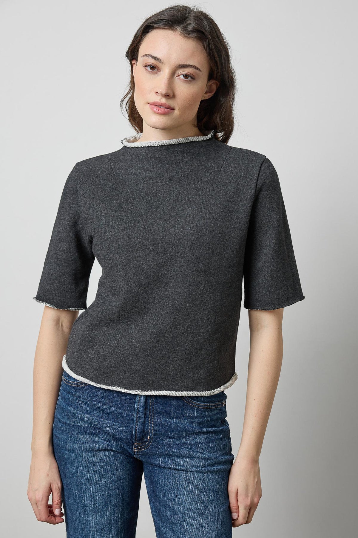 Roll Neck Short Sleeve Sweatshirt in color Graphite Heather Image A1