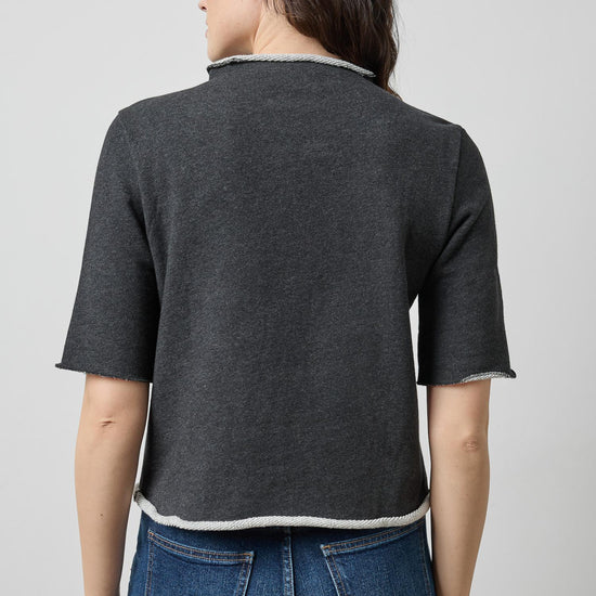 Roll Neck Short Sleeve Sweatshirt in color Graphite Heather Image A2