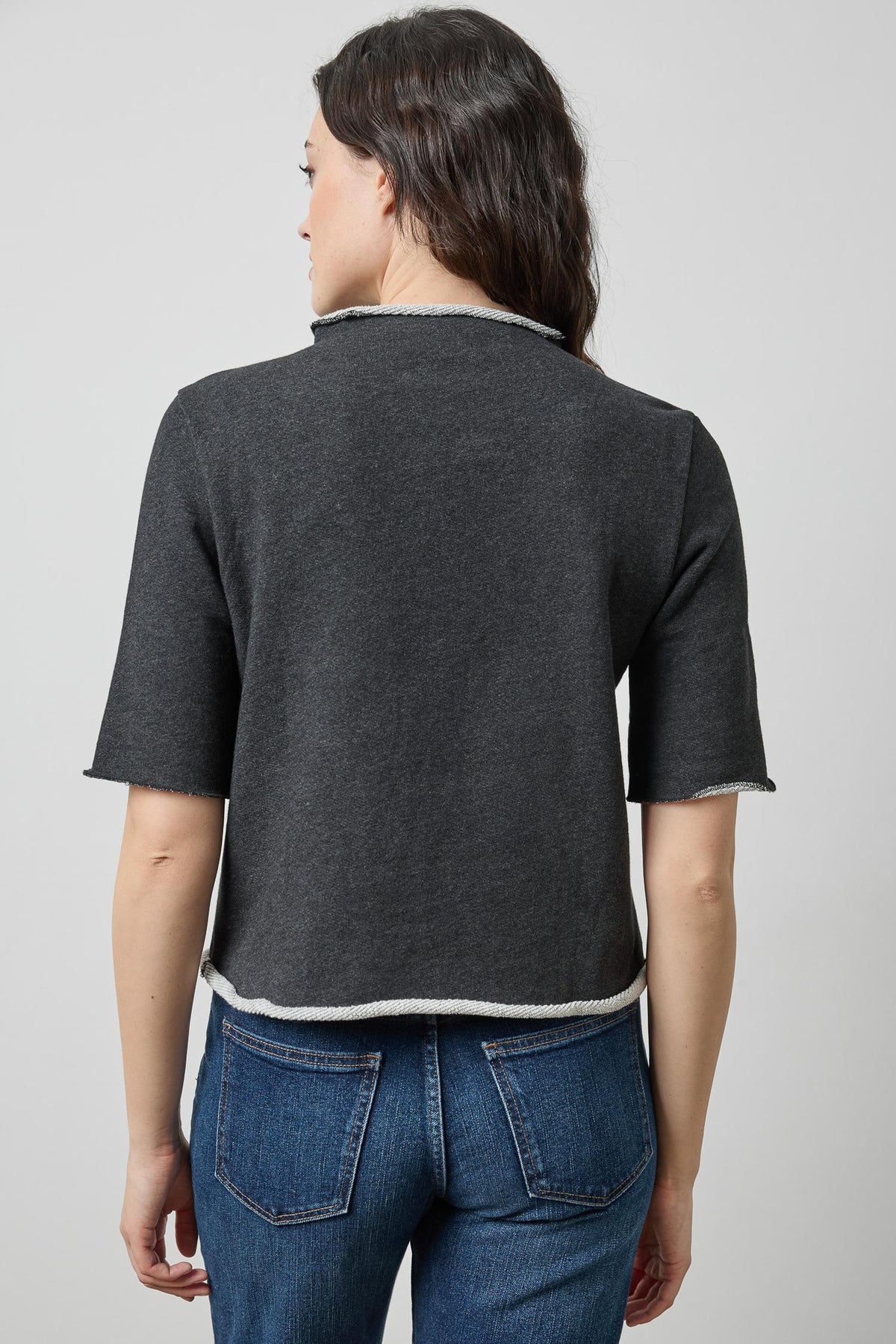Roll Neck Short Sleeve Sweatshirt in color Graphite Heather Image A2