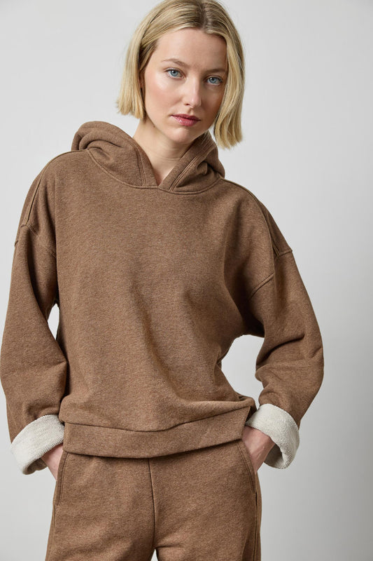 Drop Shoulder Hoodie Sweatshirt in color Cocoa Heather Image A1