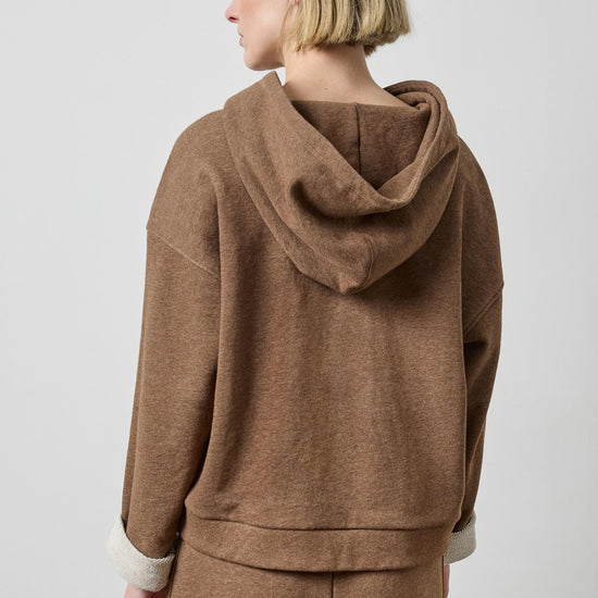Drop Shoulder Hoodie Sweatshirt in color Cocoa Heather Image A2