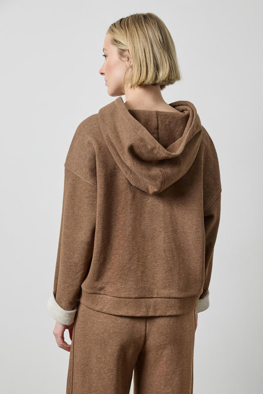 Drop Shoulder Hoodie Sweatshirt in color Cocoa Heather Image A2