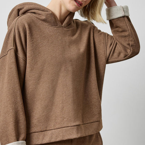 Drop Shoulder Hoodie Sweatshirt in color Cocoa Heather Image A3