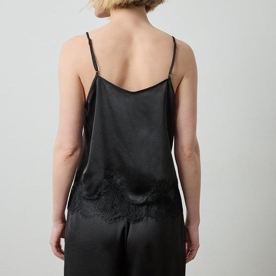 Crepe Satin Cami with Lace Trim in color Black Image A2