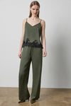 Crepe Satin Cami with Lace Trim in color Fir Image A0
