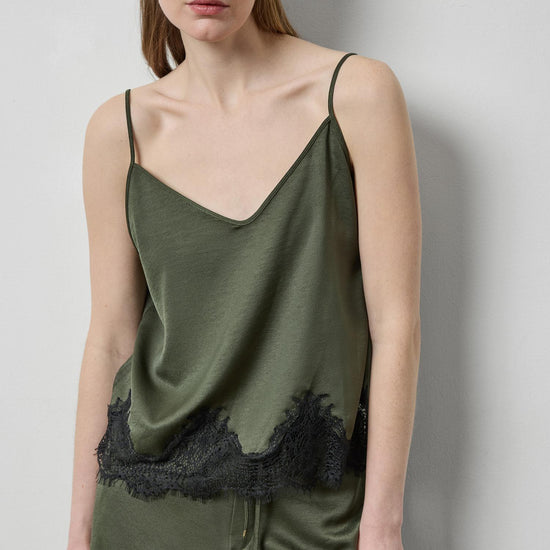 Crepe Satin Cami with Lace Trim in color Fir Image A1