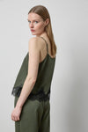 Crepe Satin Cami with Lace Trim in color Fir Image A2