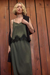 Crepe Satin Cami with Lace Trim in color Fir Image C1