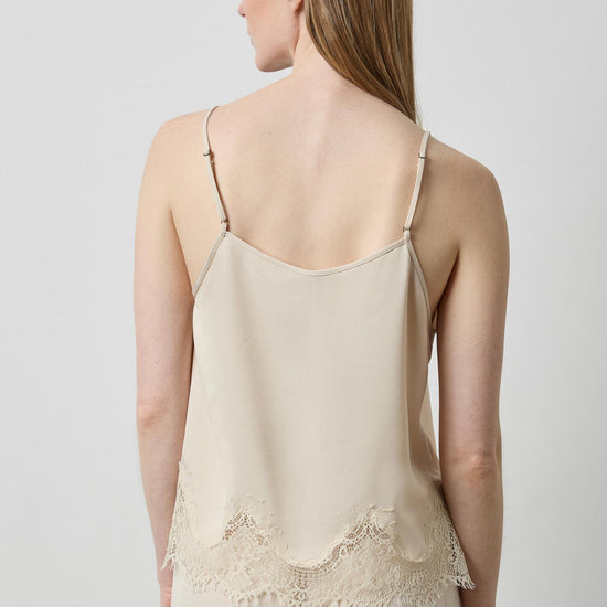 Crepe Satin Cami with Lace Trim in color Porcelain Image A2