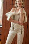 Crepe Satin Cami with Lace Trim in color Porcelain Image C2