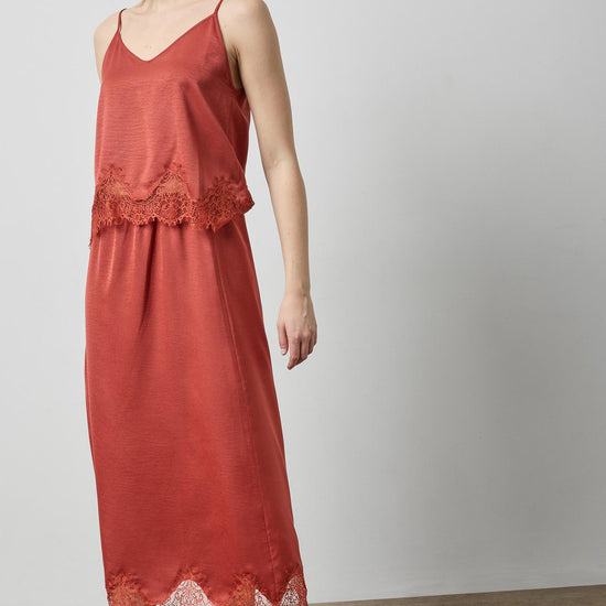 Crepe Satin Cami with Lace Trim in color Spice Image A0
