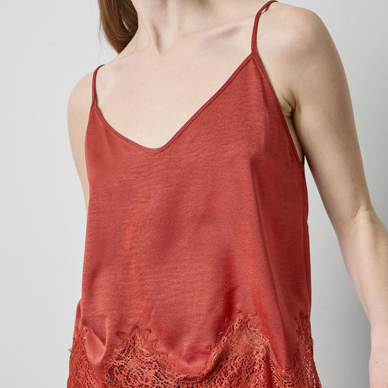 Crepe Satin Cami with Lace Trim in color Spice Image A1