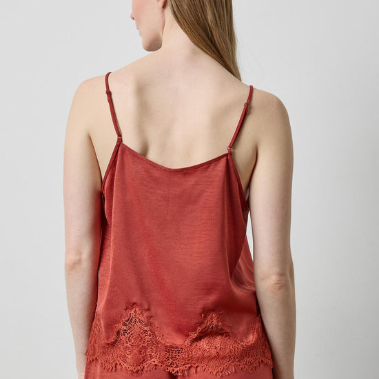 Crepe Satin Cami with Lace Trim in color Spice Image A2
