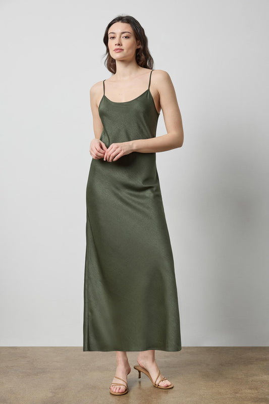 Crepe Satin Bias Maxi Dress in color Fir Image A1