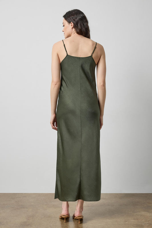 Crepe Satin Bias Maxi Dress in color Fir Image A2