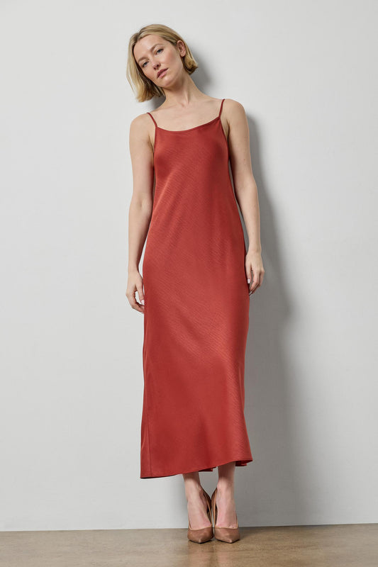 Crepe Satin Bias Maxi Dress in color Spice Image A1