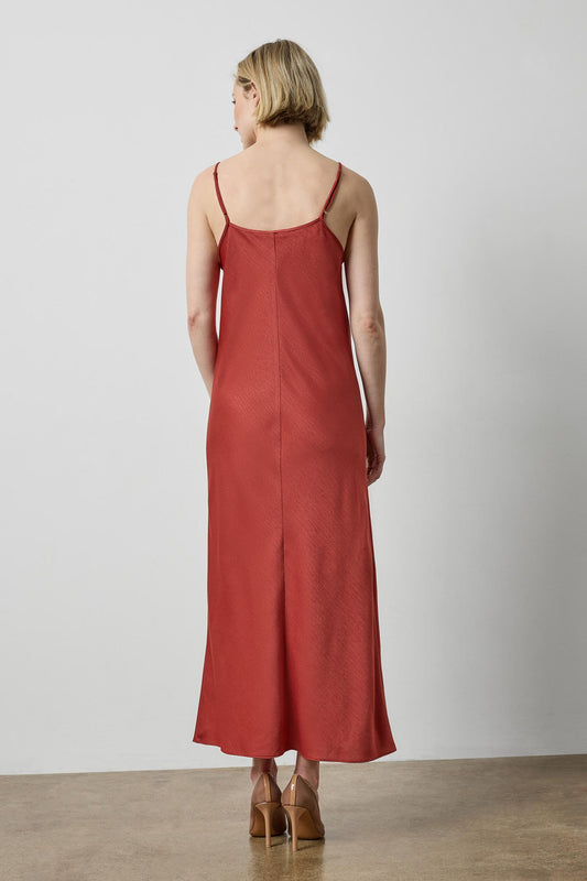 Crepe Satin Bias Maxi Dress in color Spice Image A2