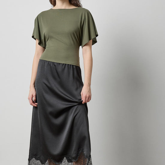 Crepe Satin Skirt with Lace Trim in color Black Image A0