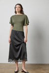 Crepe Satin Skirt with Lace Trim in color Black Image A0