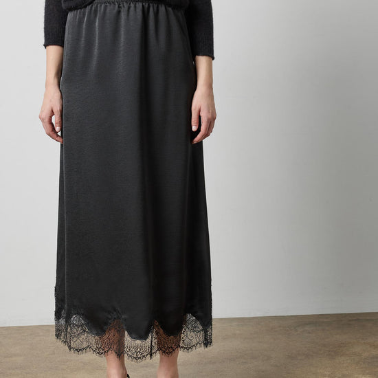 Crepe Satin Skirt with Lace Trim in color Black Image A1