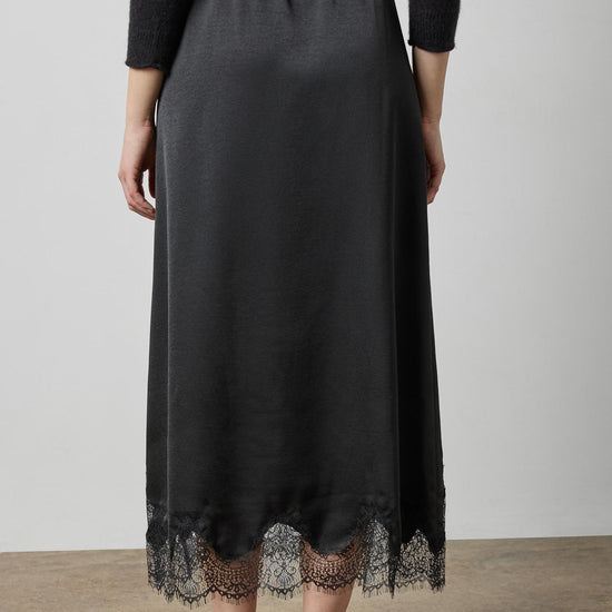 Crepe Satin Skirt with Lace Trim in color Black Image A2