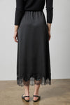 Crepe Satin Skirt with Lace Trim in color Black Image A2