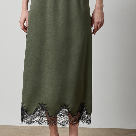 Crepe Satin Skirt with Lace Trim in color Fir Image A1