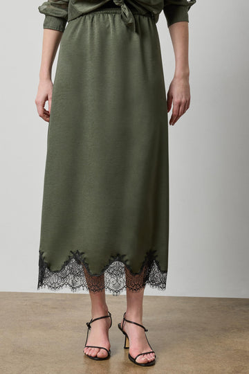 Crepe Satin Skirt with Lace Trim in color Fir Image A1