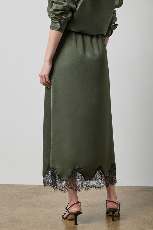 Crepe Satin Skirt with Lace Trim in color Fir Image A2