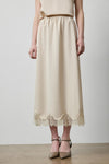 Crepe Satin Skirt with Lace Trim in color Porcelain Image A1