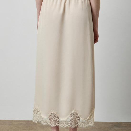 Crepe Satin Skirt with Lace Trim in color Porcelain Image A2