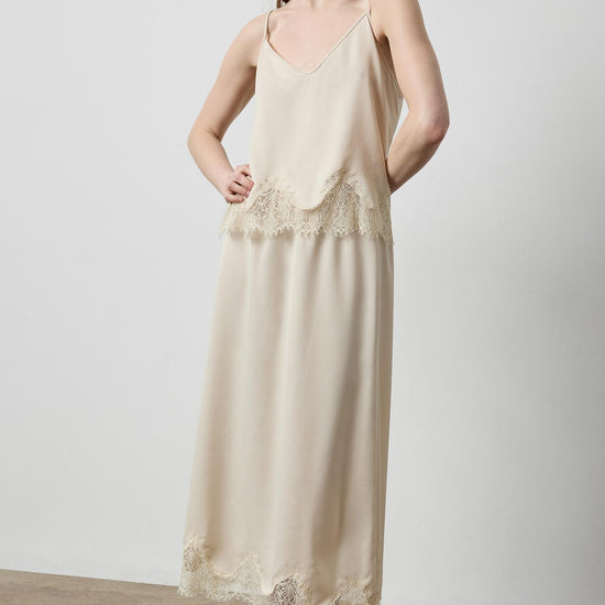 Crepe Satin Skirt with Lace Trim in color Porcelain Image A3