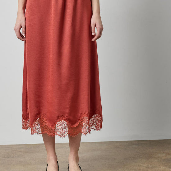 Crepe Satin Skirt with Lace Trim in color Spice Image A1