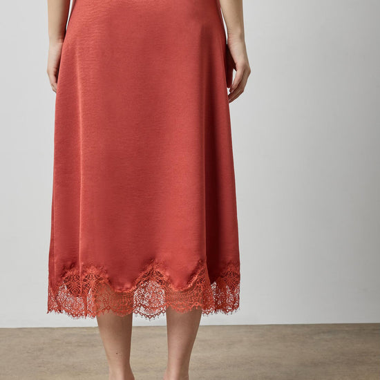 Crepe Satin Skirt with Lace Trim in color Spice Image A2