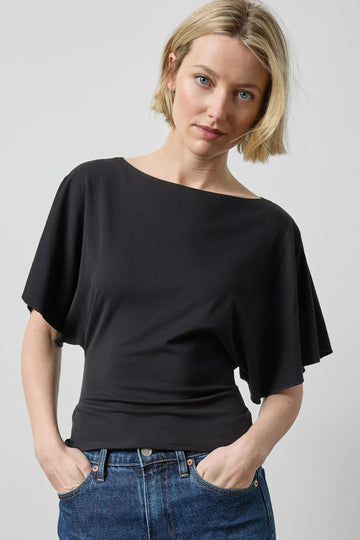 Tie Back Dolman Top Womens Top Black A1