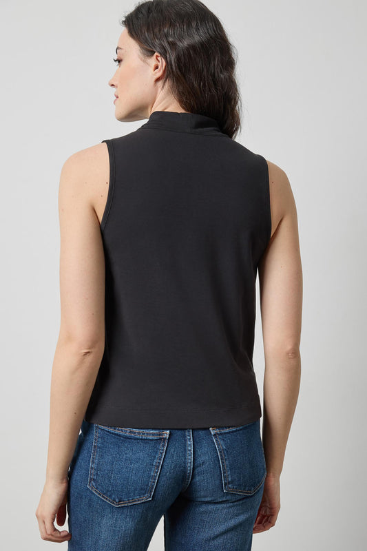 Drape Neck Sleeveless Top in color Black Image A2