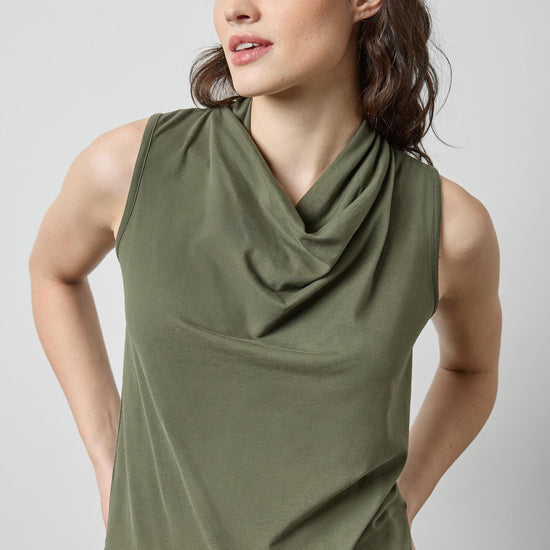 Drape Neck Sleeveless Top in color Fir Image A1