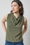 Drape Neck Sleeveless Top in color Fir Image A1