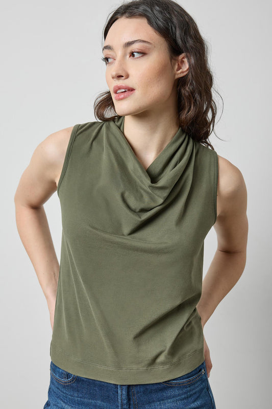 Drape Neck Sleeveless Top in color Fir Image A1