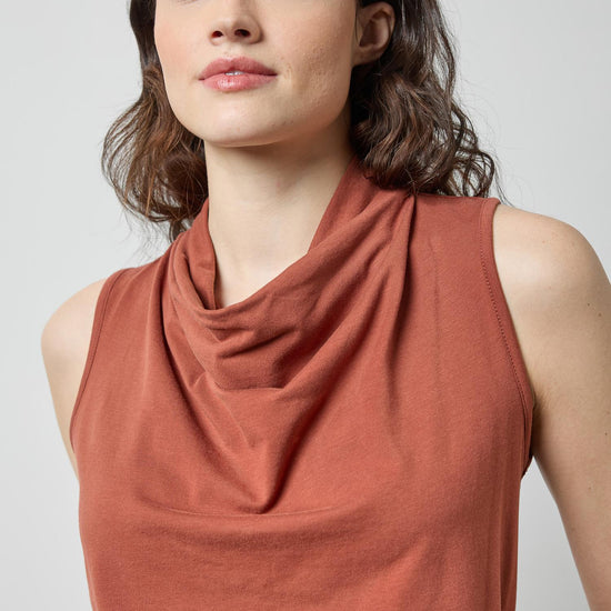 Drape Neck Sleeveless Top in color Spice Image A1