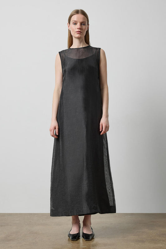 Sheer Column Overlay Dress in color Black Sheer Image A1