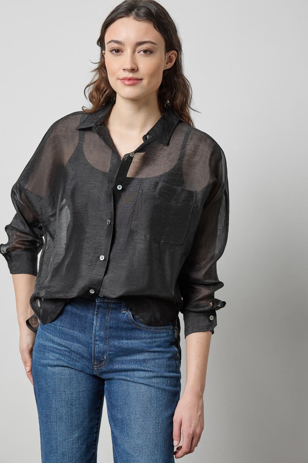 Sheer Dolman Button Down in color Black Sheer Image A1