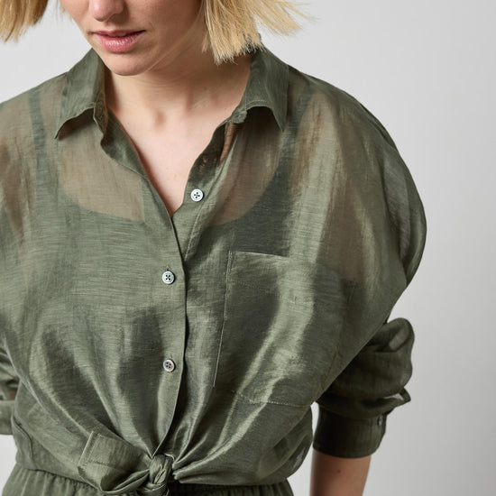 Sheer Dolman Button Down in color Fir Sheer Image A3