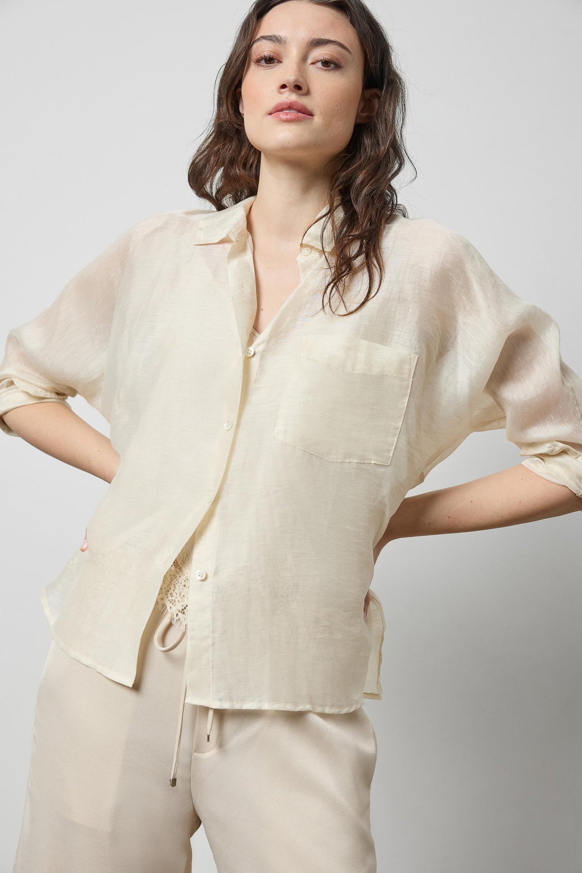 Sheer Dolman Button Down in color Porcelain Sheer Image A1