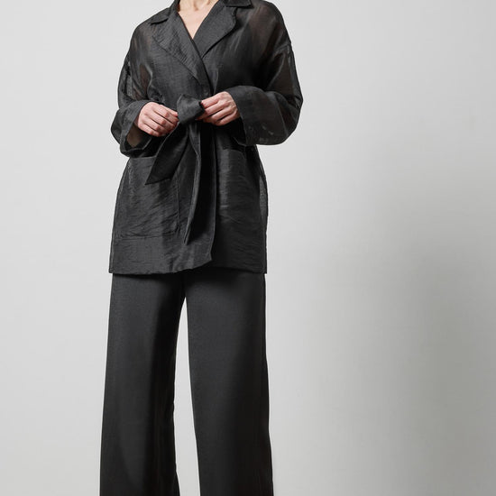 Sheer Notch Collar Cardigan in color Black Sheer Image A0
