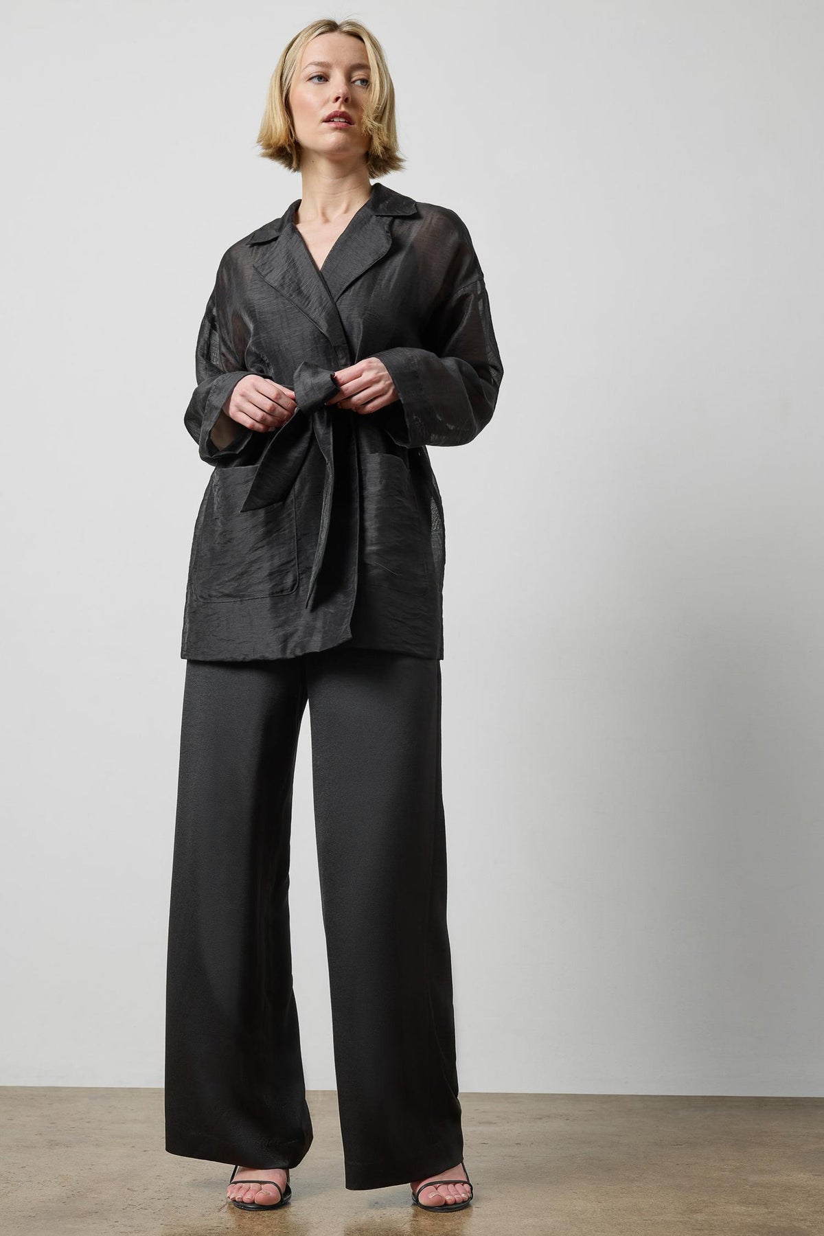 Sheer Notch Collar Cardigan in color Black Sheer Image A0