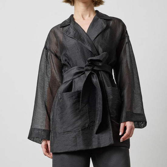 Sheer Notch Collar Cardigan in color Black Sheer Image A1