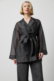 Sheer Notch Collar Cardigan in color Black Sheer Image A1