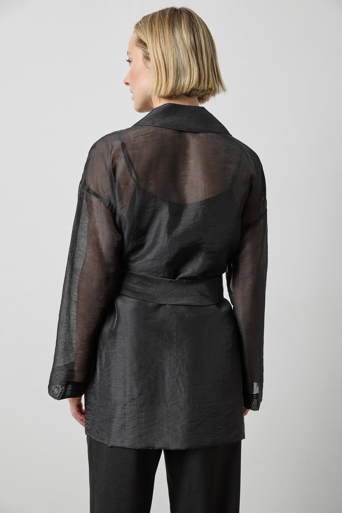 Sheer Notch Collar Cardigan in color Black Sheer Image A2